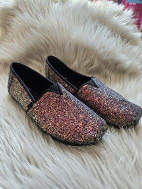 Toms Sparkling Multicolor Glitter Slip-On Flats - Women